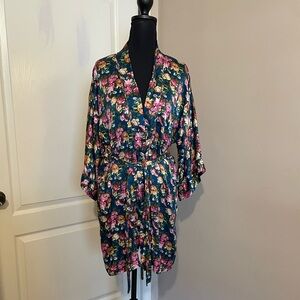 Victoria’s Secret VTG 80s Gold Label Silk Floral Robe Kimono Short One Size USA